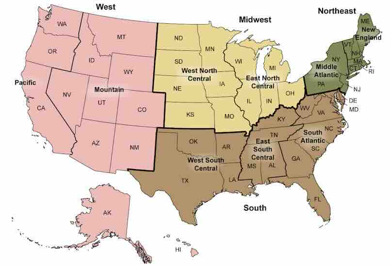 USA map with regions thumbnail