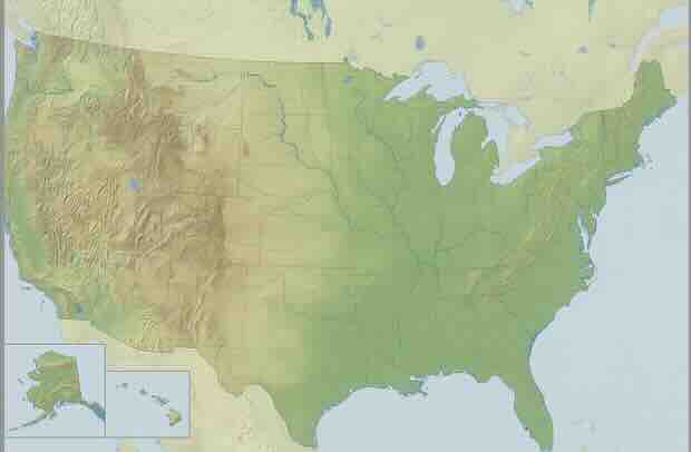 USA map with physical features thumbnail