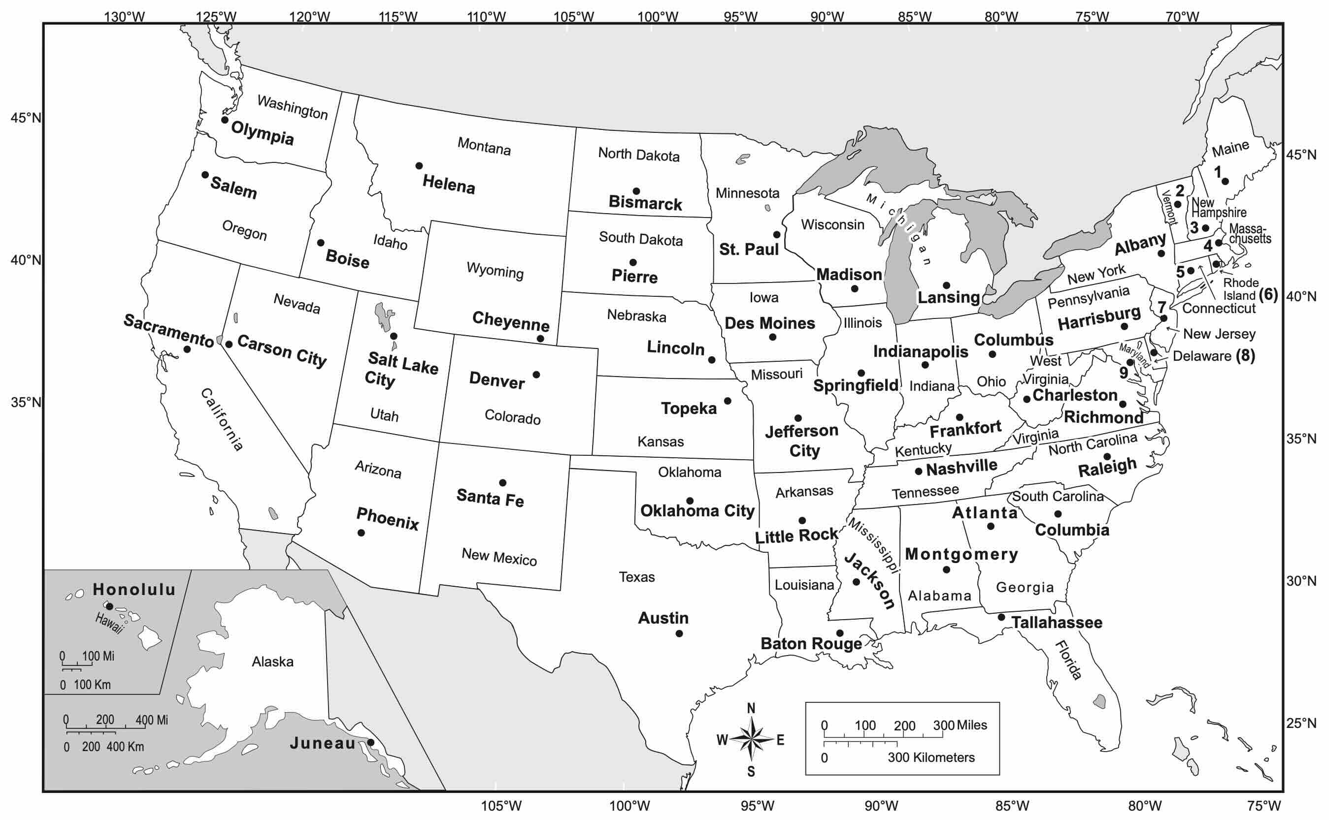 USA map with states and capitals